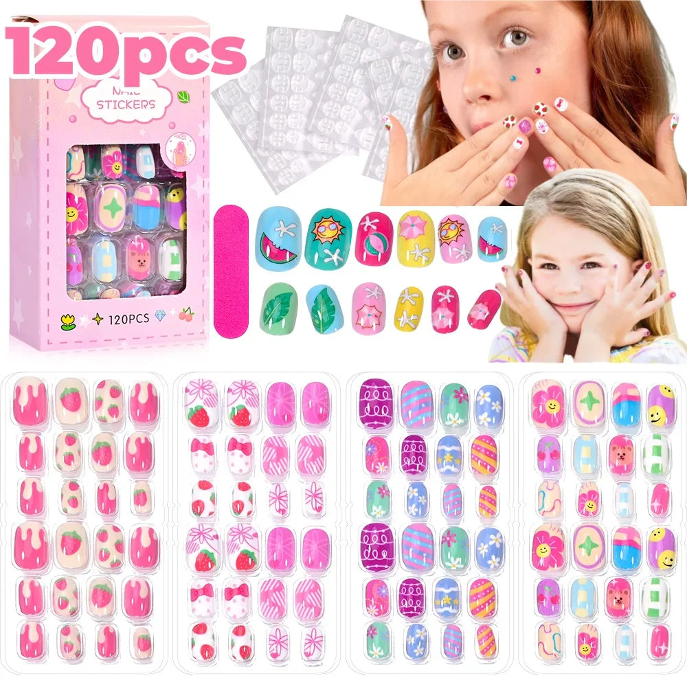 120 Pcs Kids Cartoon Press On Nails