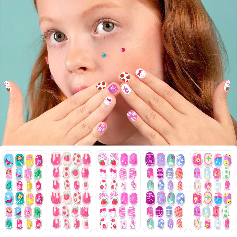 120 Pcs Kids Cartoon Press On Nails