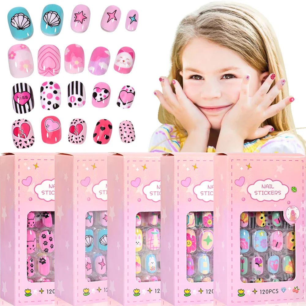 120 Pcs Kids Cartoon Press On Nails
