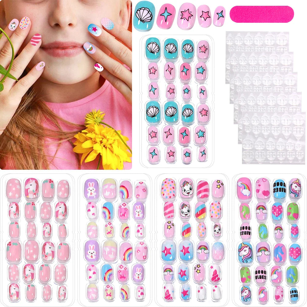120 Pcs Kids Cartoon Press On Nails