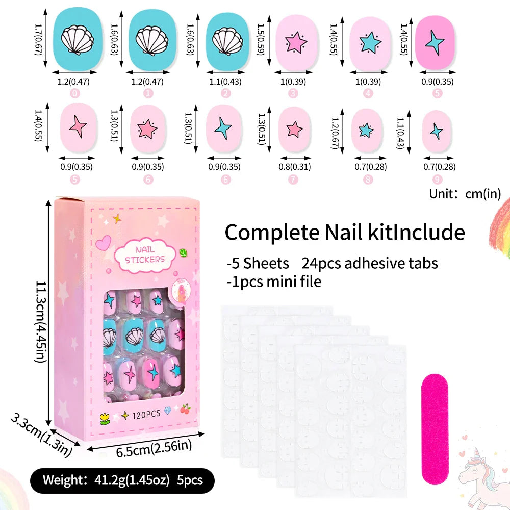 120 Pcs Kids Cartoon Press On Nails
