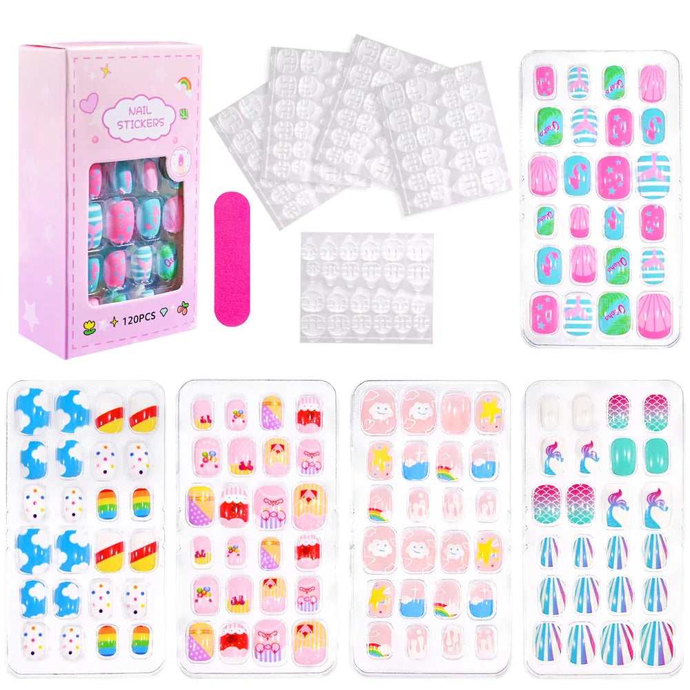 120 Pcs Kids Cartoon Press On Nails