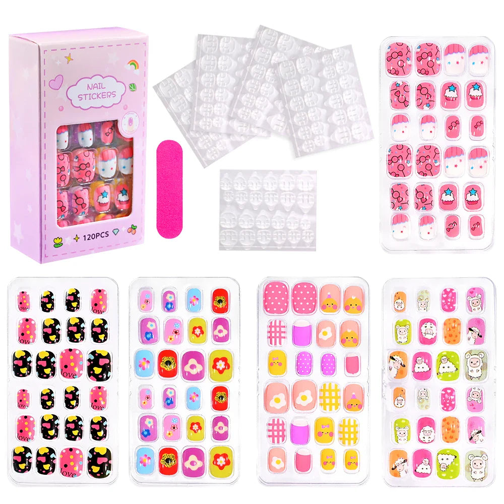 120 Pcs Kids Cartoon Press On Nails