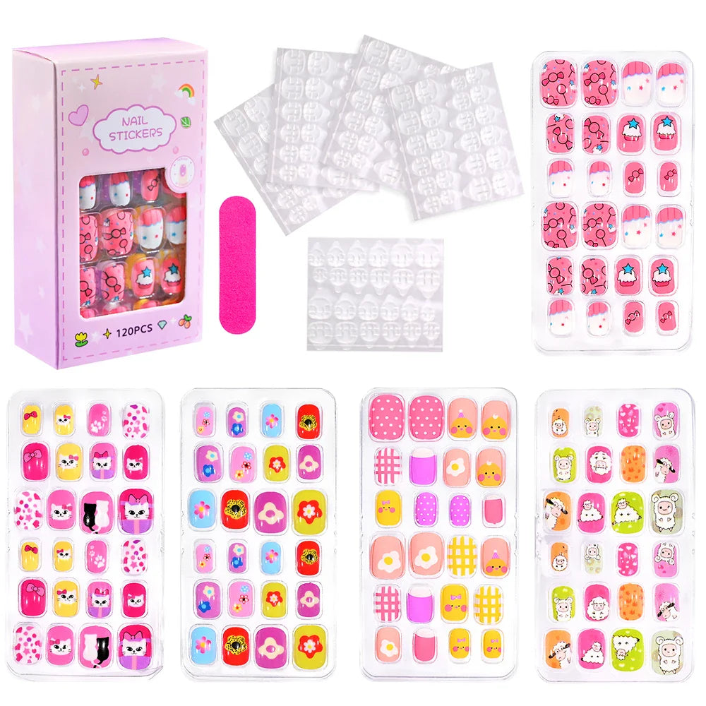 120 Pcs Kids Cartoon Press On Nails