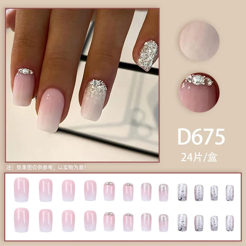 24 Pcs White Press On Nails Sweet Aesthetic