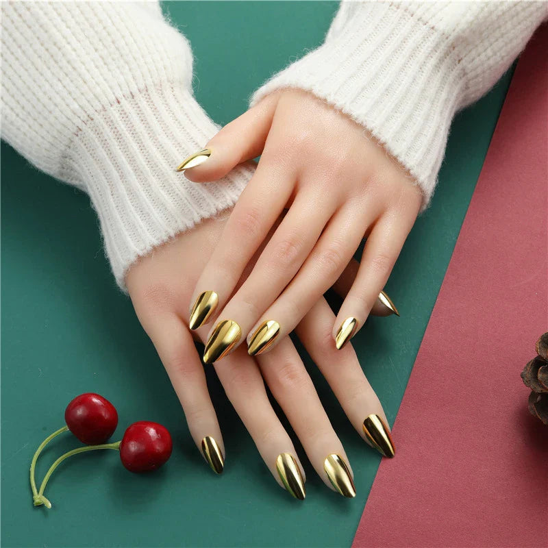 24PCS Metallic Press On Nails Set