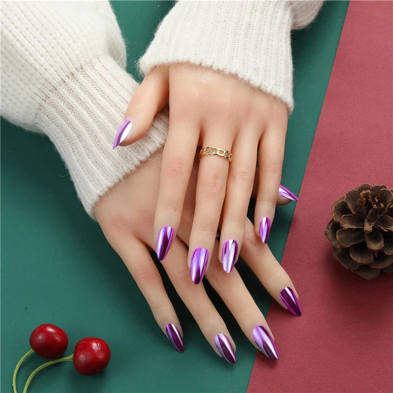 24PCS Metallic Press On Nails Set