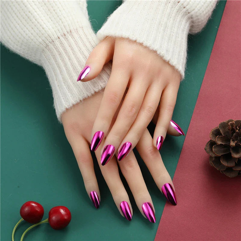 24PCS Metallic Press On Nails Set