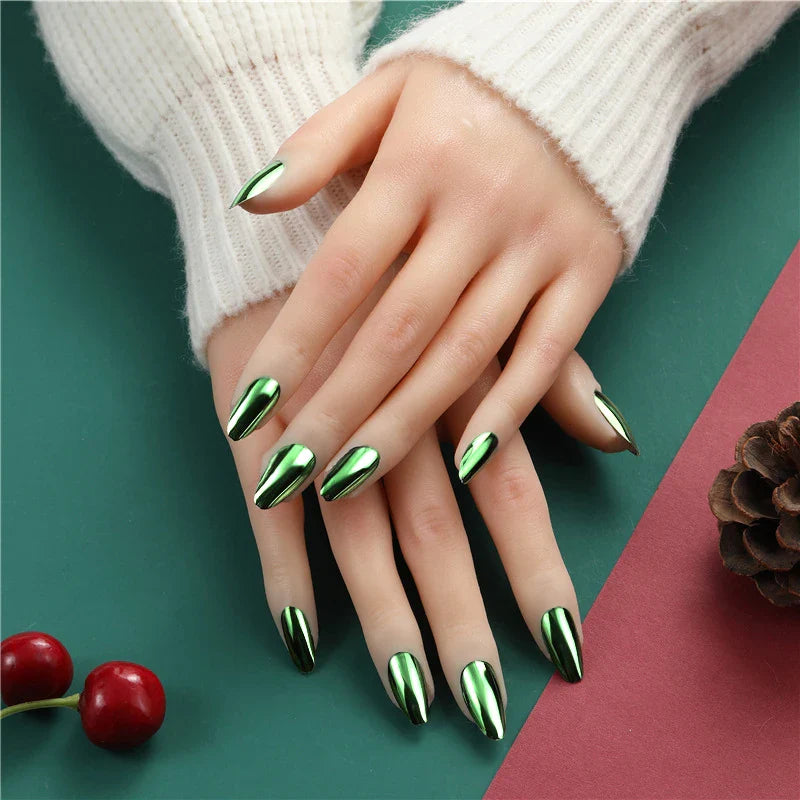 24PCS Metallic Press On Nails Set