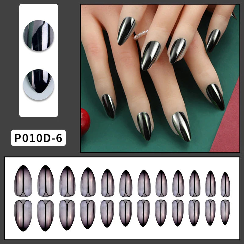 24PCS Metallic Press On Nails Set