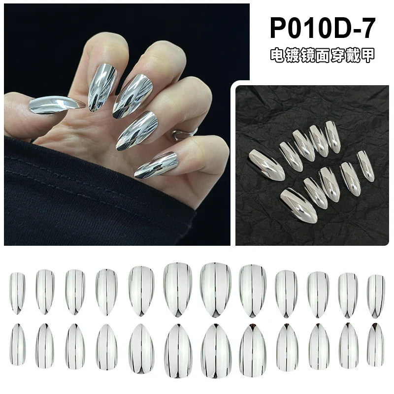24PCS Metallic Press On Nails Set