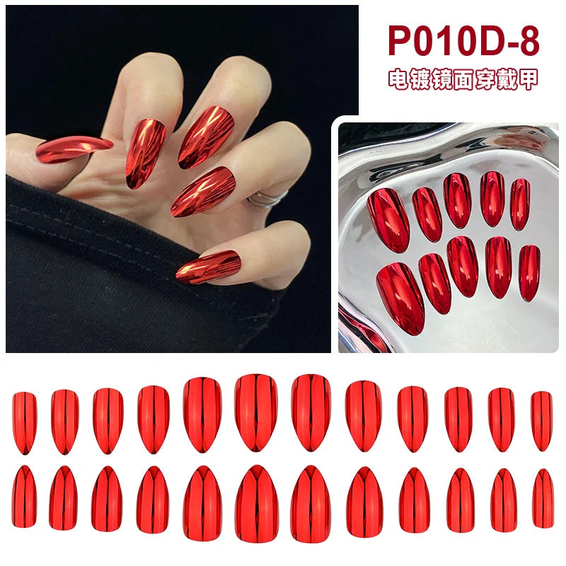 24PCS Metallic Press On Nails Set