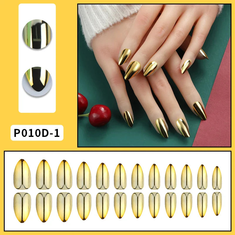 24PCS Metallic Press On Nails Set