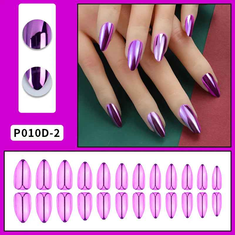 24PCS Metallic Press On Nails Set