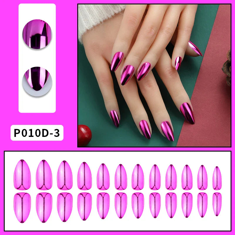 24PCS Metallic Press On Nails Set