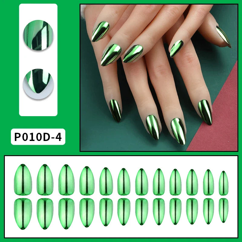 24PCS Metallic Press On Nails Set