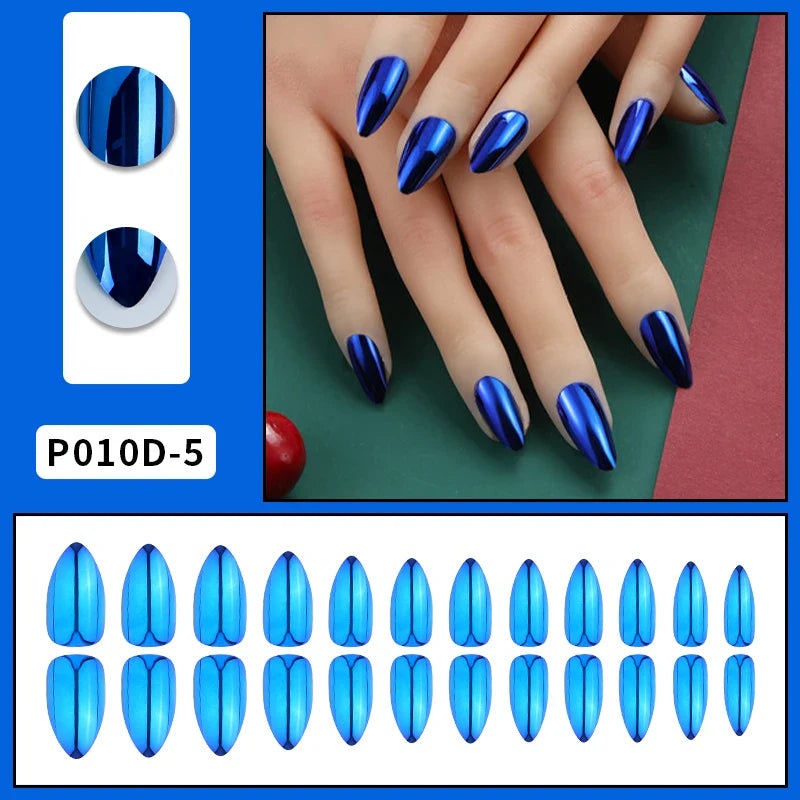 24PCS Metallic Press On Nails Set