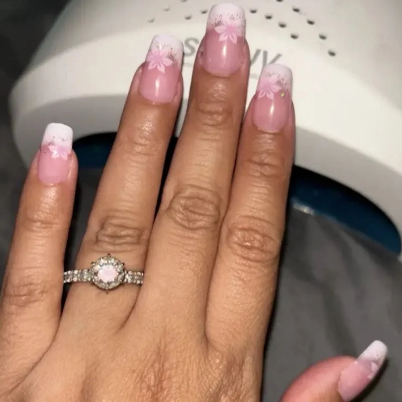 24Pcs Pink Flower Press-On Nails Set