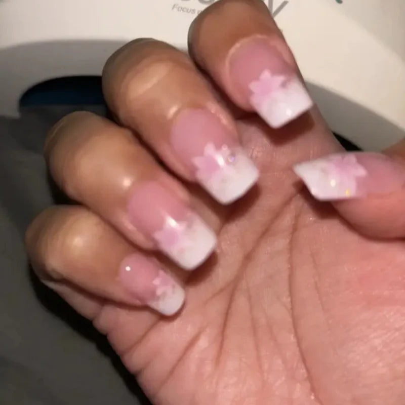 24Pcs Pink Flower Press-On Nails Set