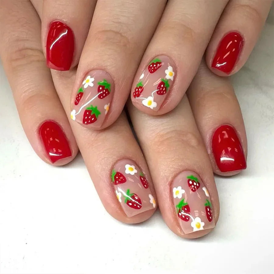 24Pcs Pink Flower Press-On Nails Set