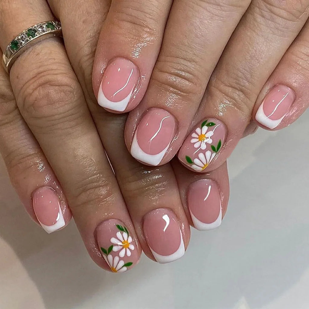 24Pcs Pink Flower Press-On Nails Set