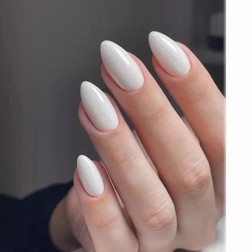 24Pcs White Almond Press On Nails Set