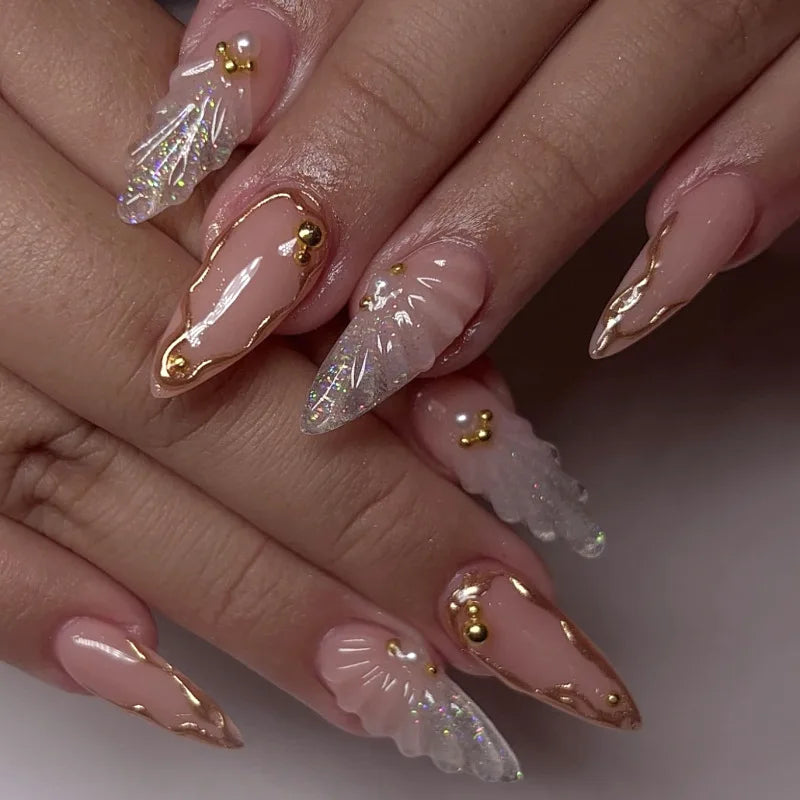 24pcs Golden Smudge Press on Nails Set