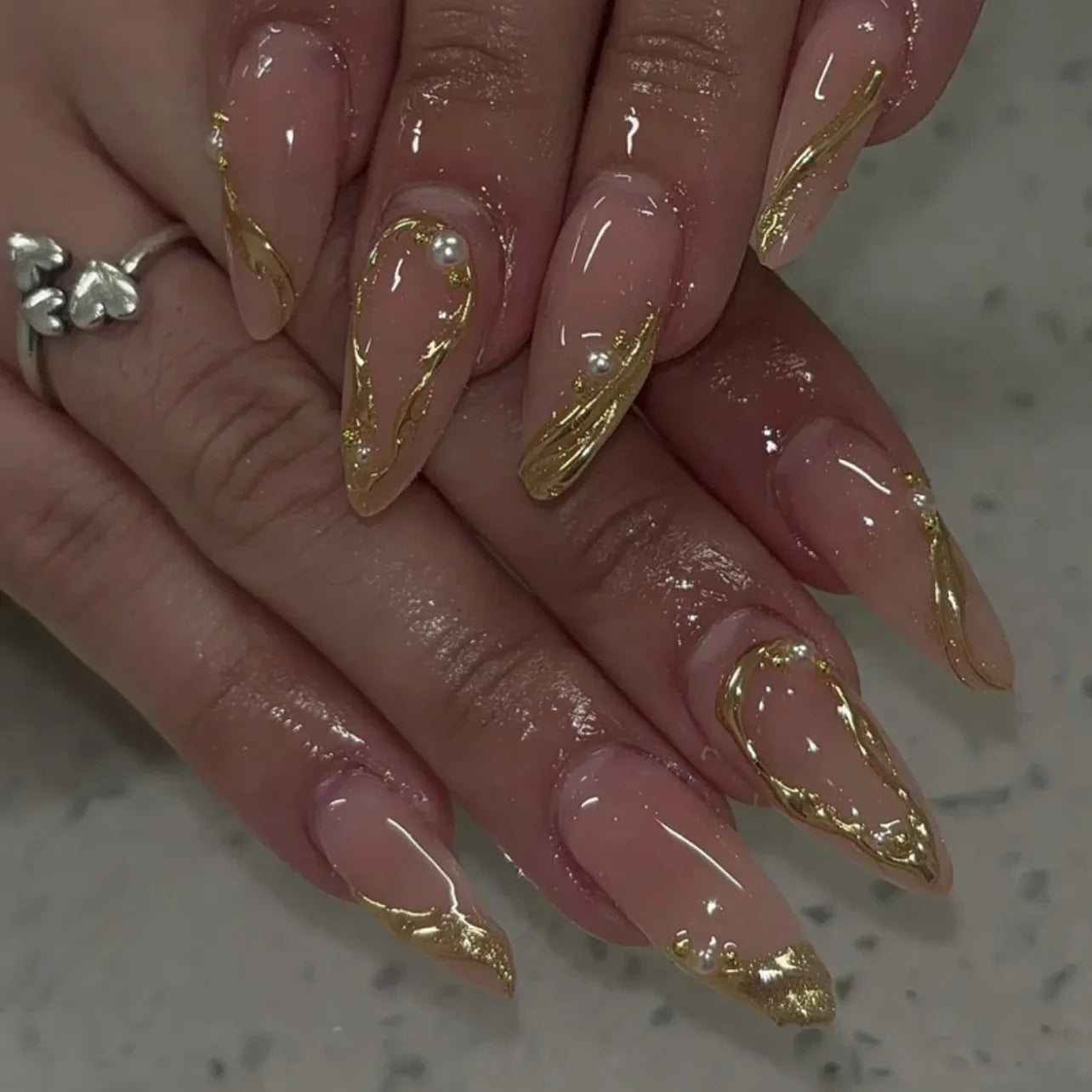 24pcs Golden Smudge Press on Nails Set