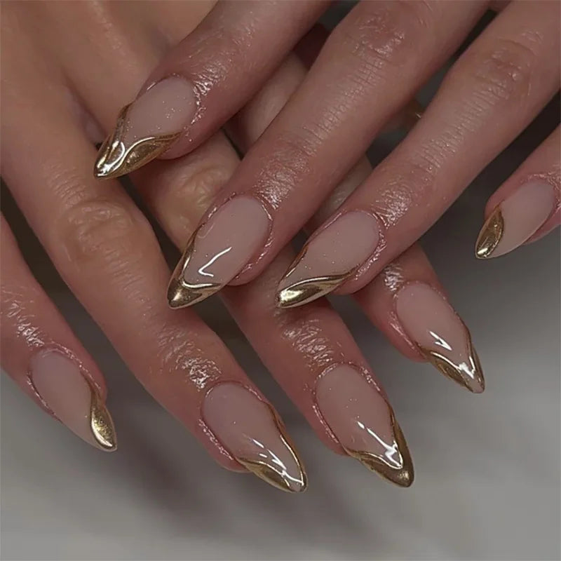24pcs Golden Smudge Press on Nails Set