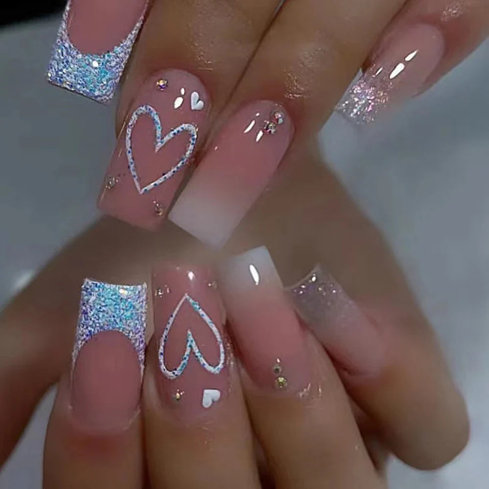 ARTAUG 24PCS Medium Pink Glitter Press On Nails