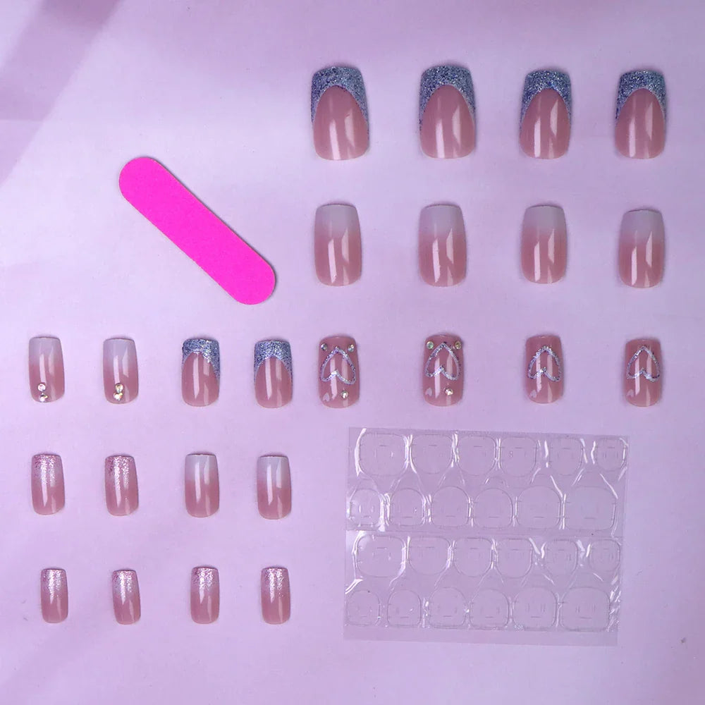 ARTAUG 24PCS Medium Pink Glitter Press On Nails