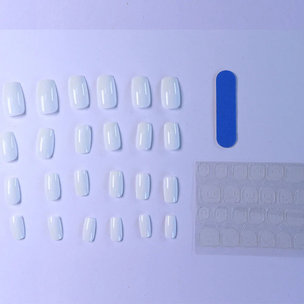 ARTAUG 24PCS Medium White Square Press On Nails