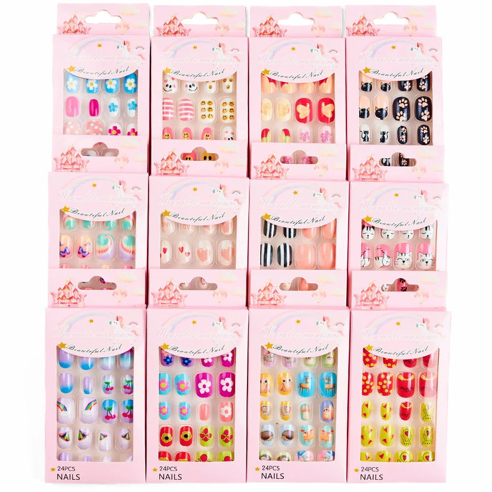 Children Press On Nails 24 Pcs Cute Fake Nails