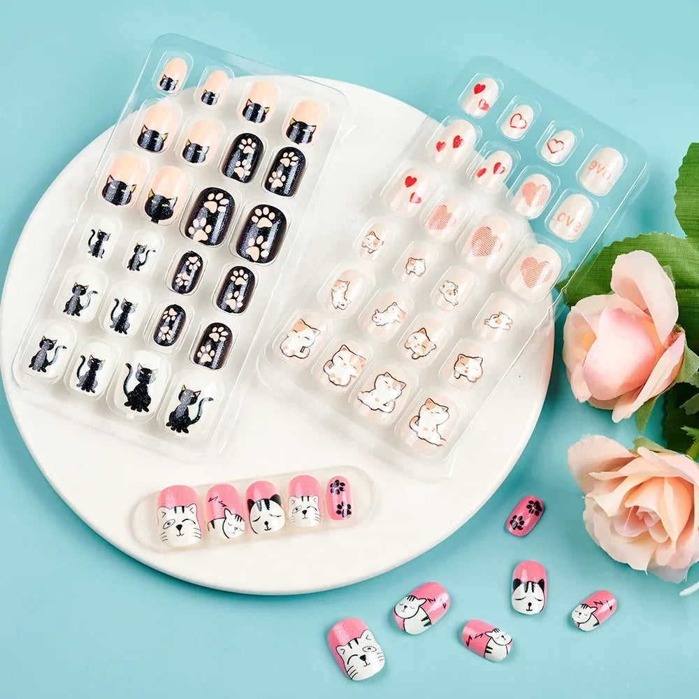 Children Press On Nails 24 Pcs Cute Fake Nails