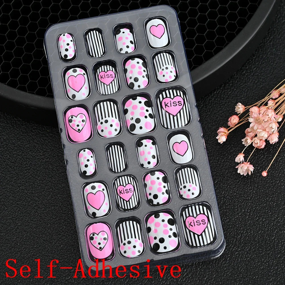 Children Press On Nails 24 Pcs Cute Fake Nails