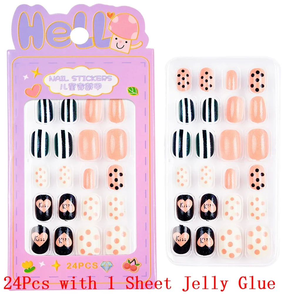 Children Press On Nails 24 Pcs Cute Fake Nails