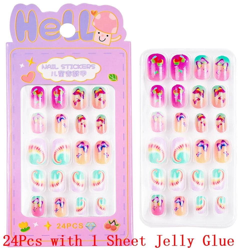 Children Press On Nails 24 Pcs Cute Fake Nails