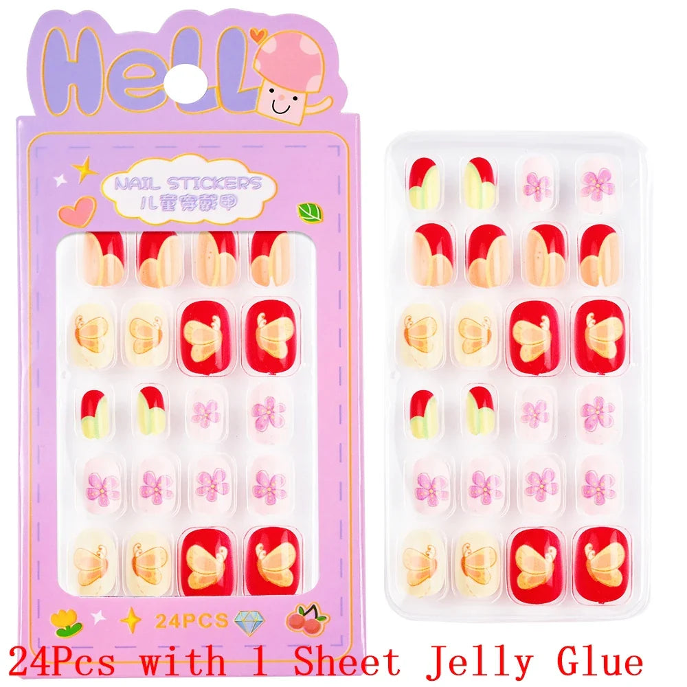 Children Press On Nails 24 Pcs Cute Fake Nails