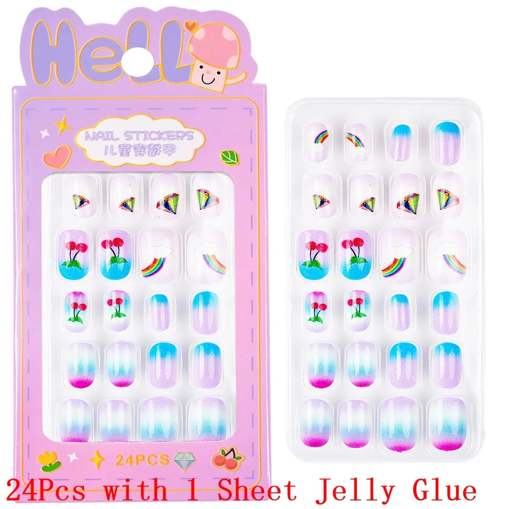 Children Press On Nails 24 Pcs Cute Fake Nails