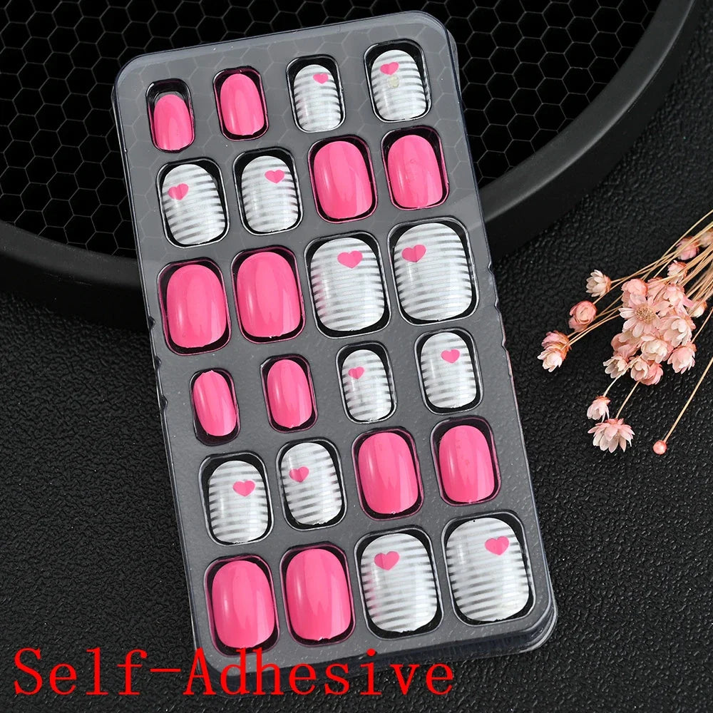 Children Press On Nails 24 Pcs Cute Fake Nails