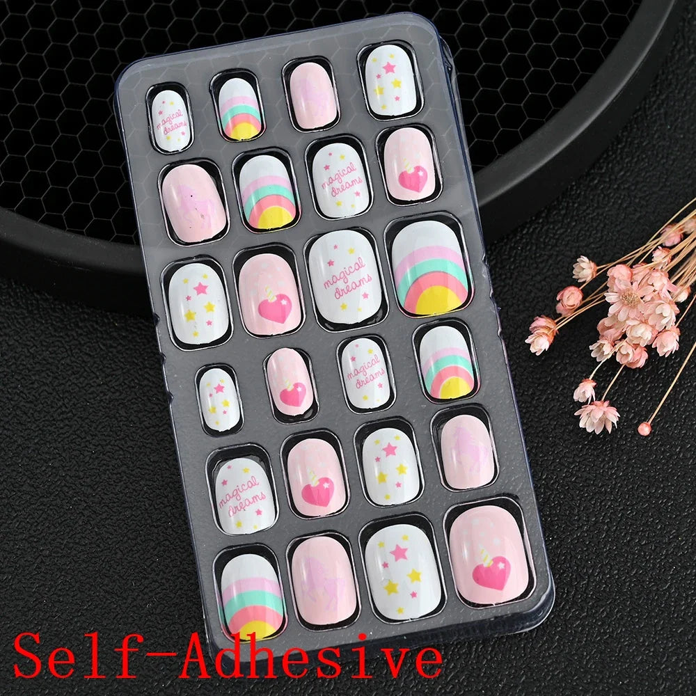 Children Press On Nails 24 Pcs Cute Fake Nails