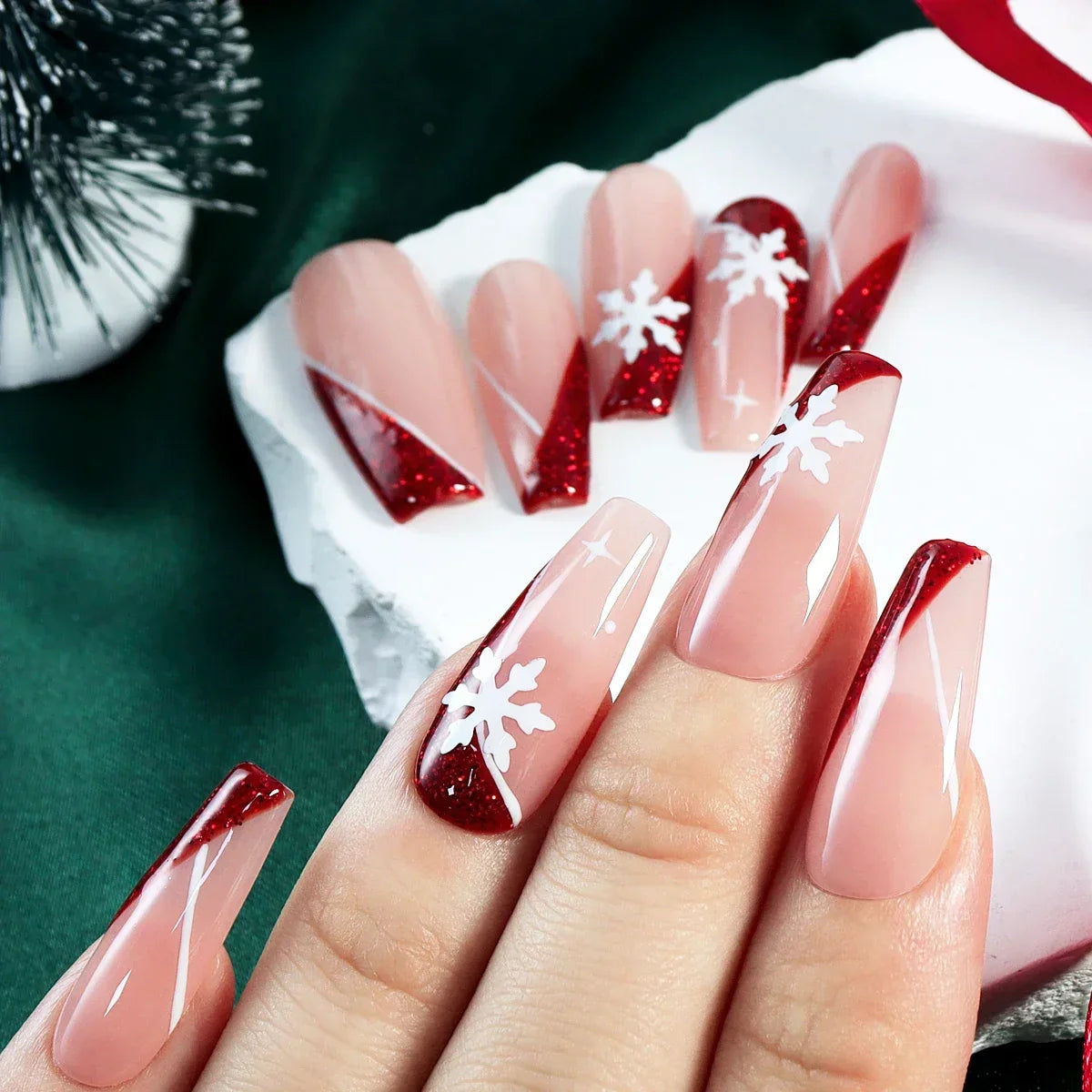 Festive Snowflake Press-On Nails