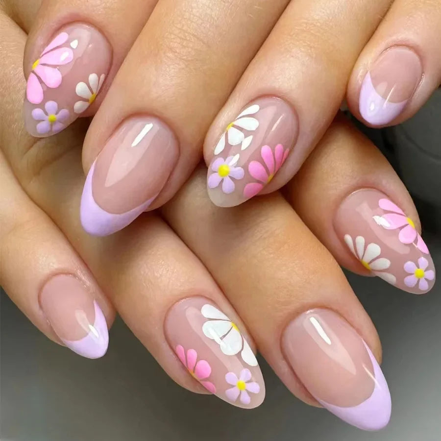 Floral Almond Press-On Nails Set