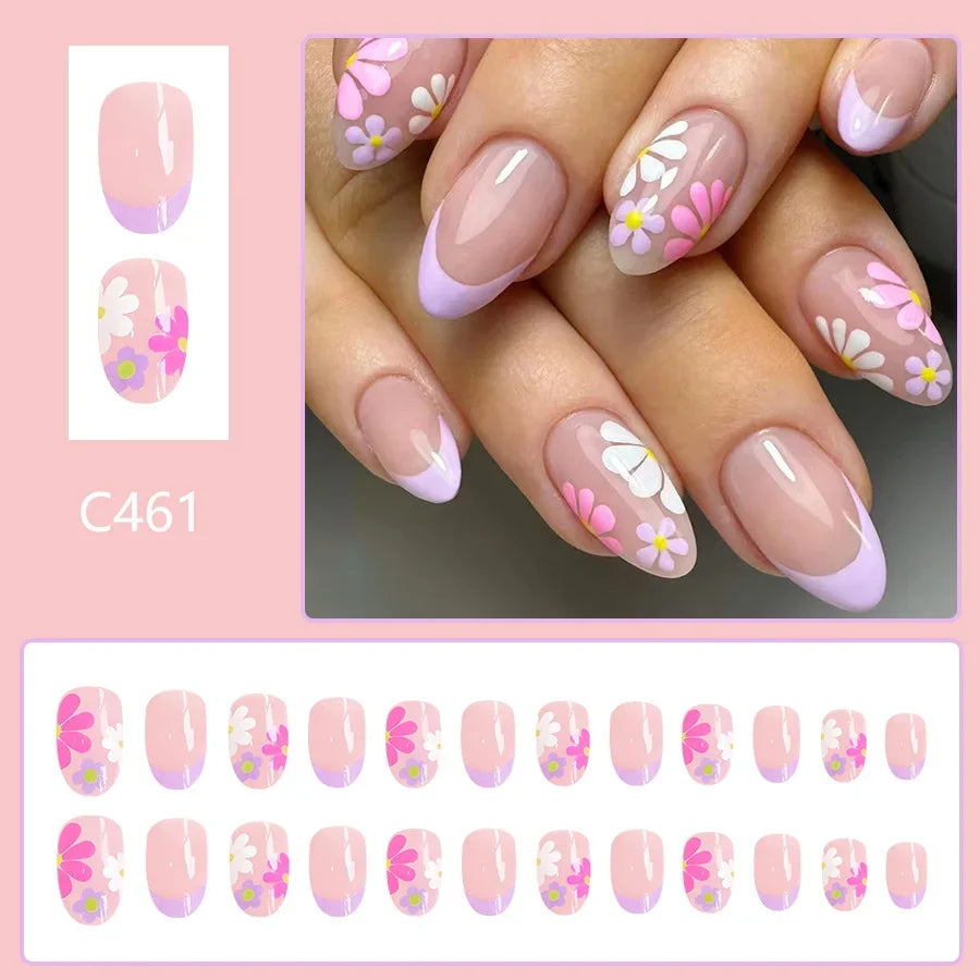 Floral Almond Press-On Nails Set