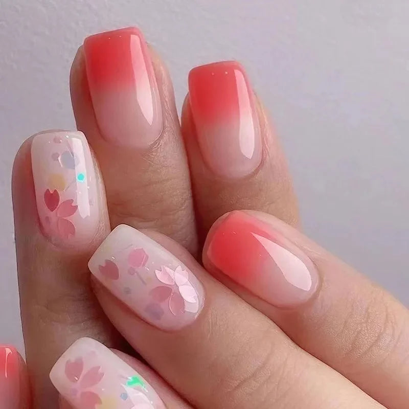 Floral Almond Press-On Nails Set
