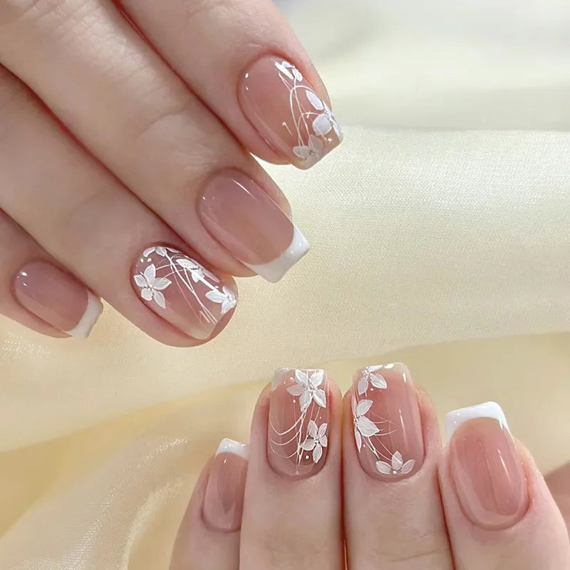 Floral Almond Press-On Nails Set