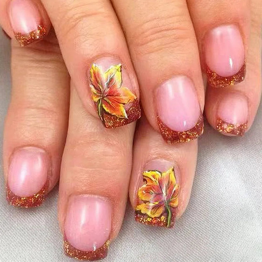 Floral Almond Press-On Nails Set