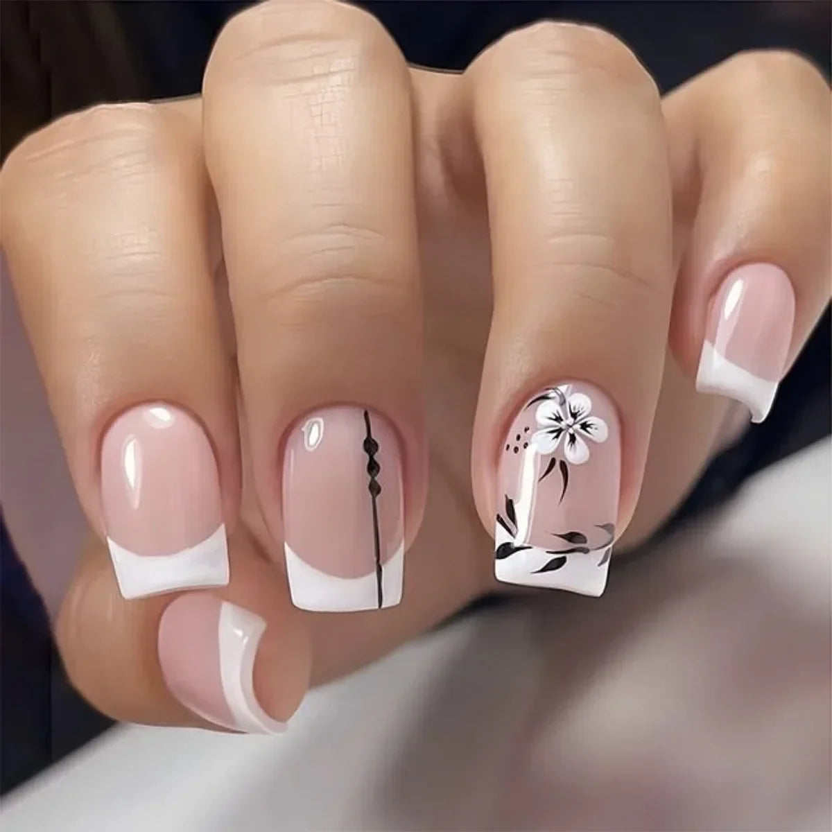Floral Almond Press-On Nails Set