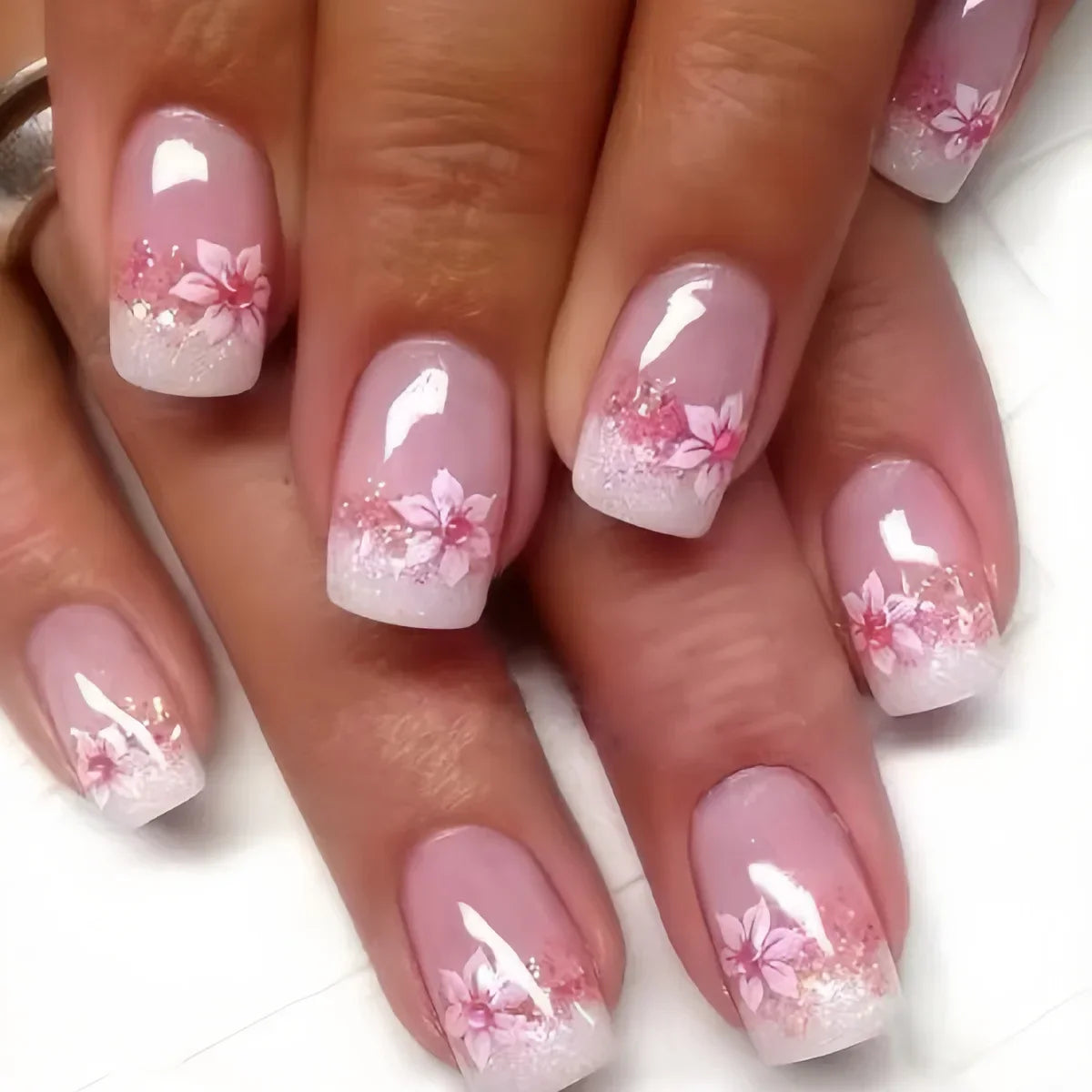 Floral Almond Press-On Nails Set