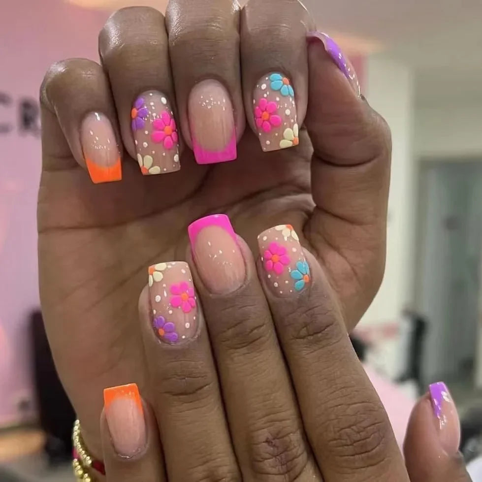 Floral Almond Press-On Nails Set